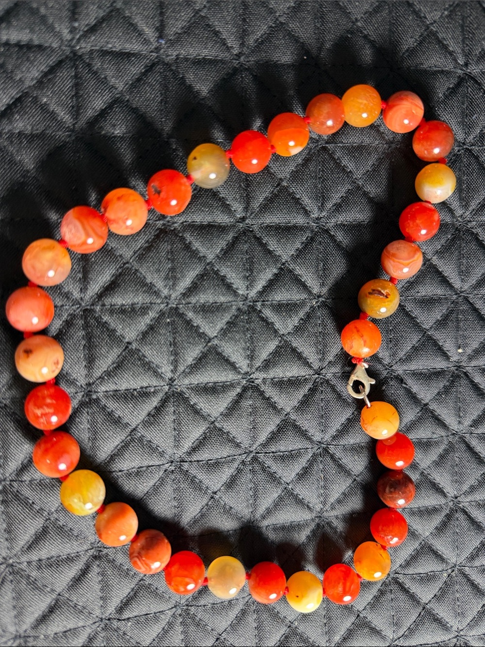Orange Red Beaded Necklace - Polished Agate Style